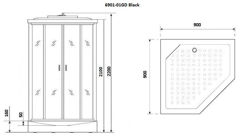 Душевая кабина Niagara NG-6901-01GD BLACK (220х90 см), низкий поддон купить,NaN