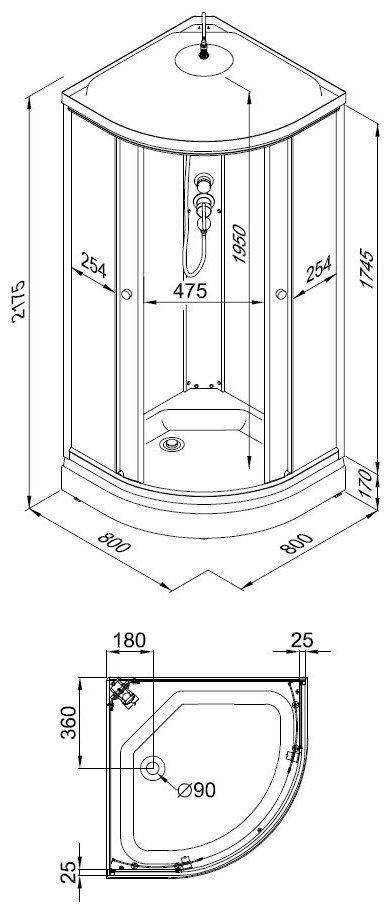 Душевая кабина Triton "Ультра 90*90 А" (215 см х 90 см), низкий поддон
