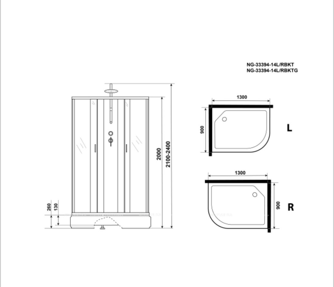 Душевая кабина KABINKA.KZ NG-33394-14RBKT (200 см х 130 см), средний поддон купить,NaN