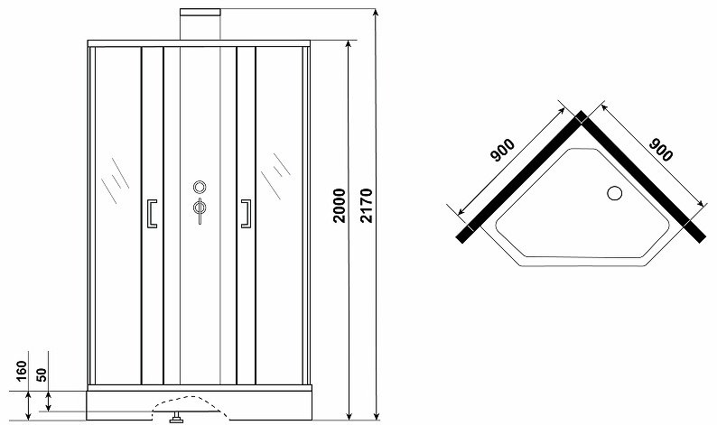 Душевая кабина Grossman GR251D (217 см х 90 см), низкий поддон