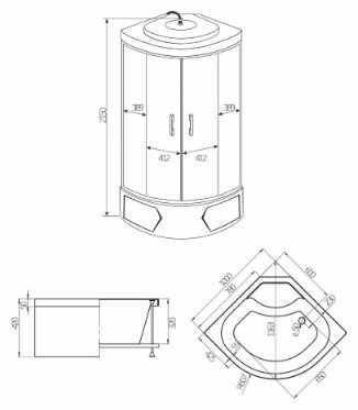 Душевая кабина Mirwell MR3510TP-C3 RUS (215х100 см), высокий поддон