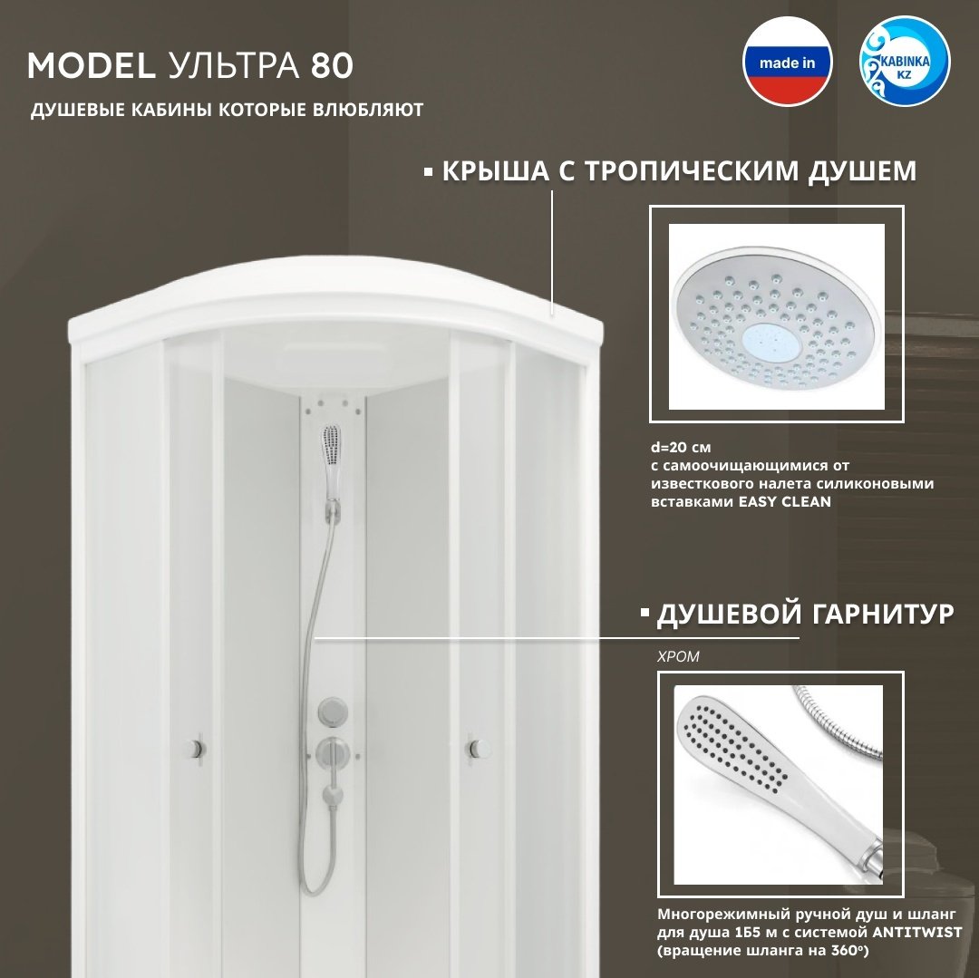 Душевая кабина KABINKA.KZ LUX Ультра 80x80 А (217.5х80 см), низкий поддон