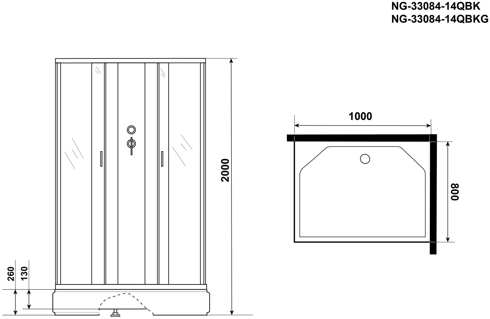 Душевая кабина Niagara NG-33084-14QBK (215 см х 100 см), средний поддон