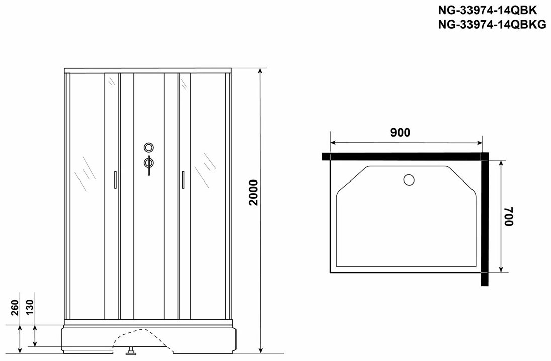 Душевая кабина KABINKA.KZ NG-33974-14QBK (200х90 см), средний поддон купить,NaN