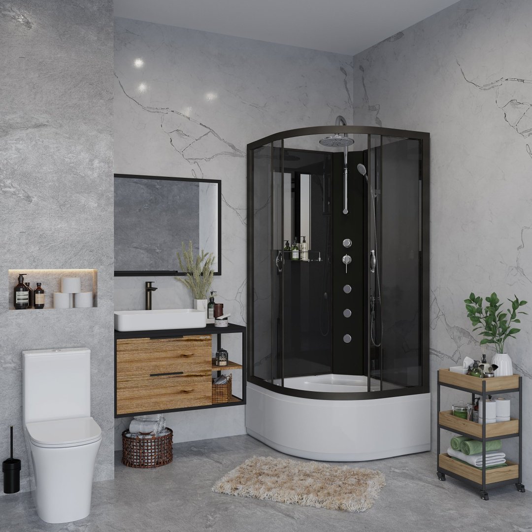 Душевая кабина Niagara NG-6508-14BKTG (210 см х 90 см), высокий поддон