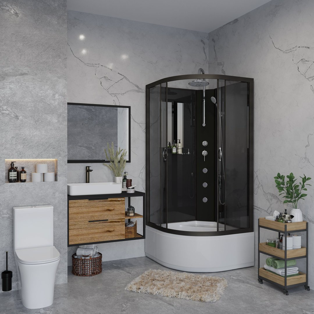 Душевая кабина Niagara NG-6508-14BKTG (210 см х 90 см), высокий поддон