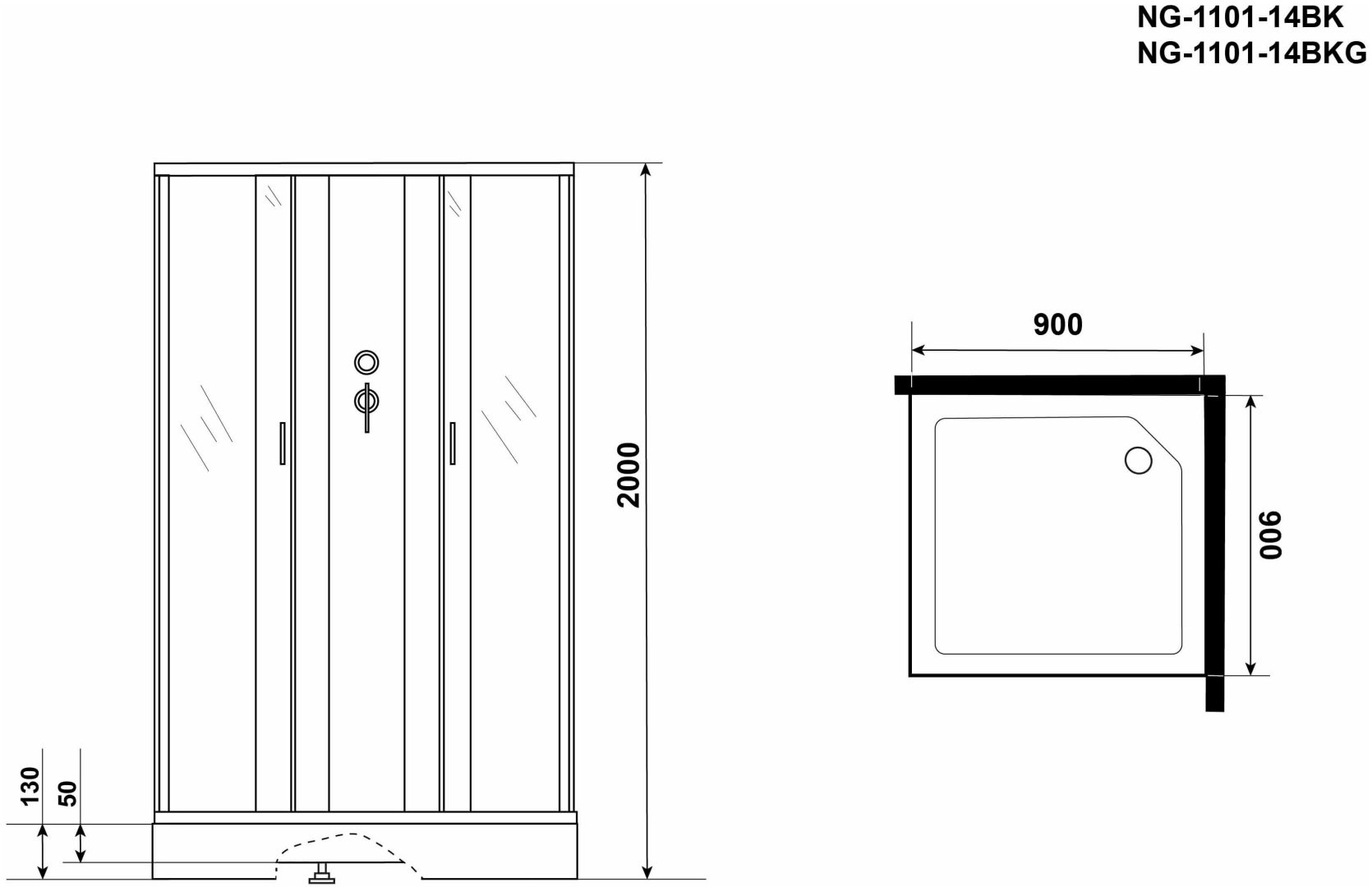 Душевая кабина Niagara NG-1101-14BKG (200 см х 90 см), низкий поддон купить,NaN