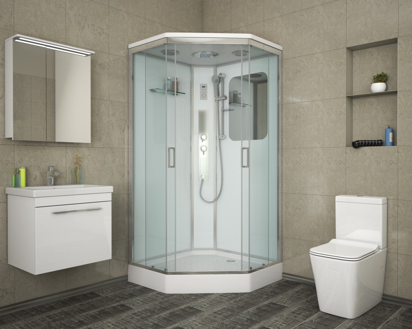 Душевая кабина Niagara NG-6002-01GD (220 см х 100 см), низкий поддон