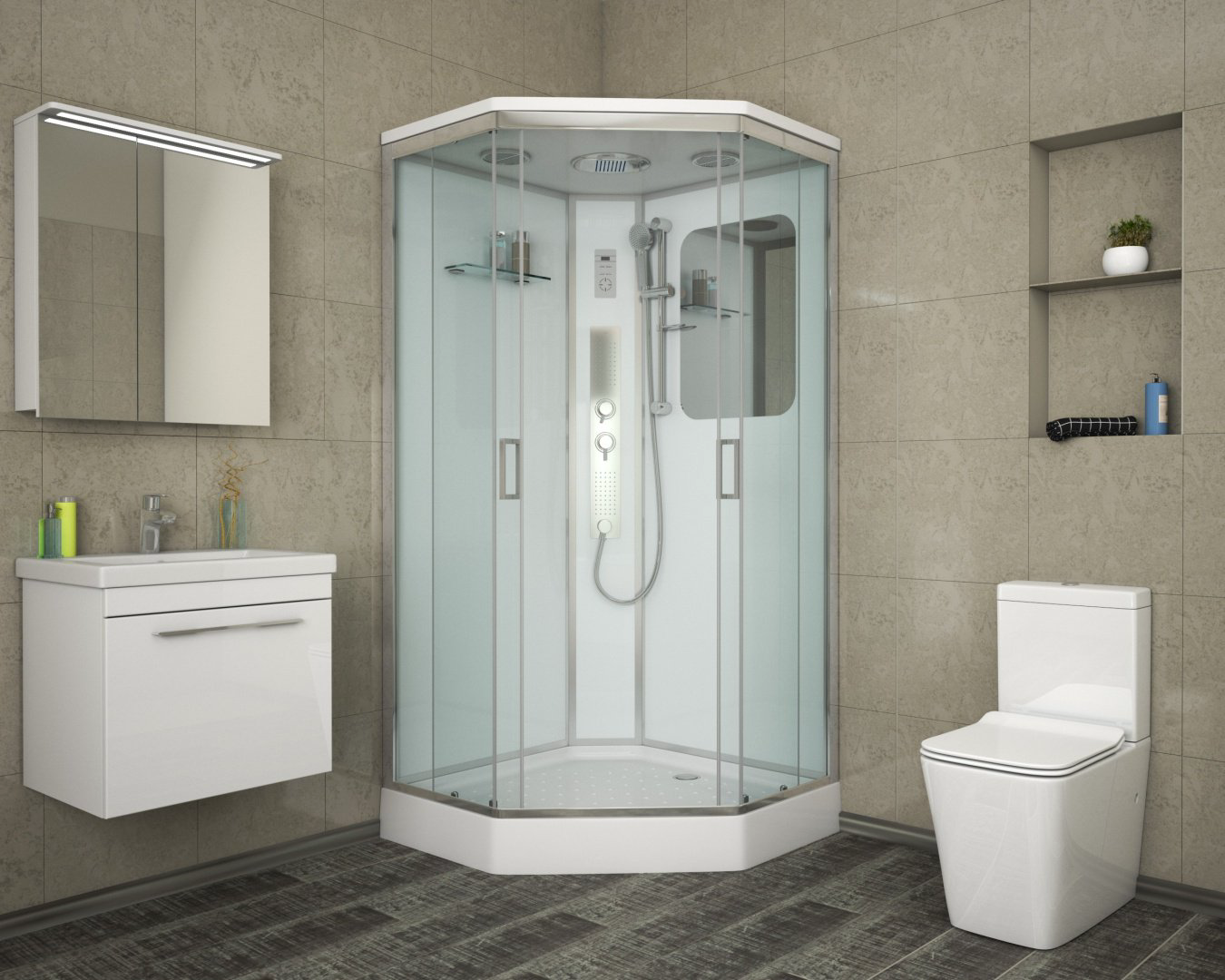 Душевая кабина Niagara NG-6002-01GD (220 см х 100 см), низкий поддон купить,NaN