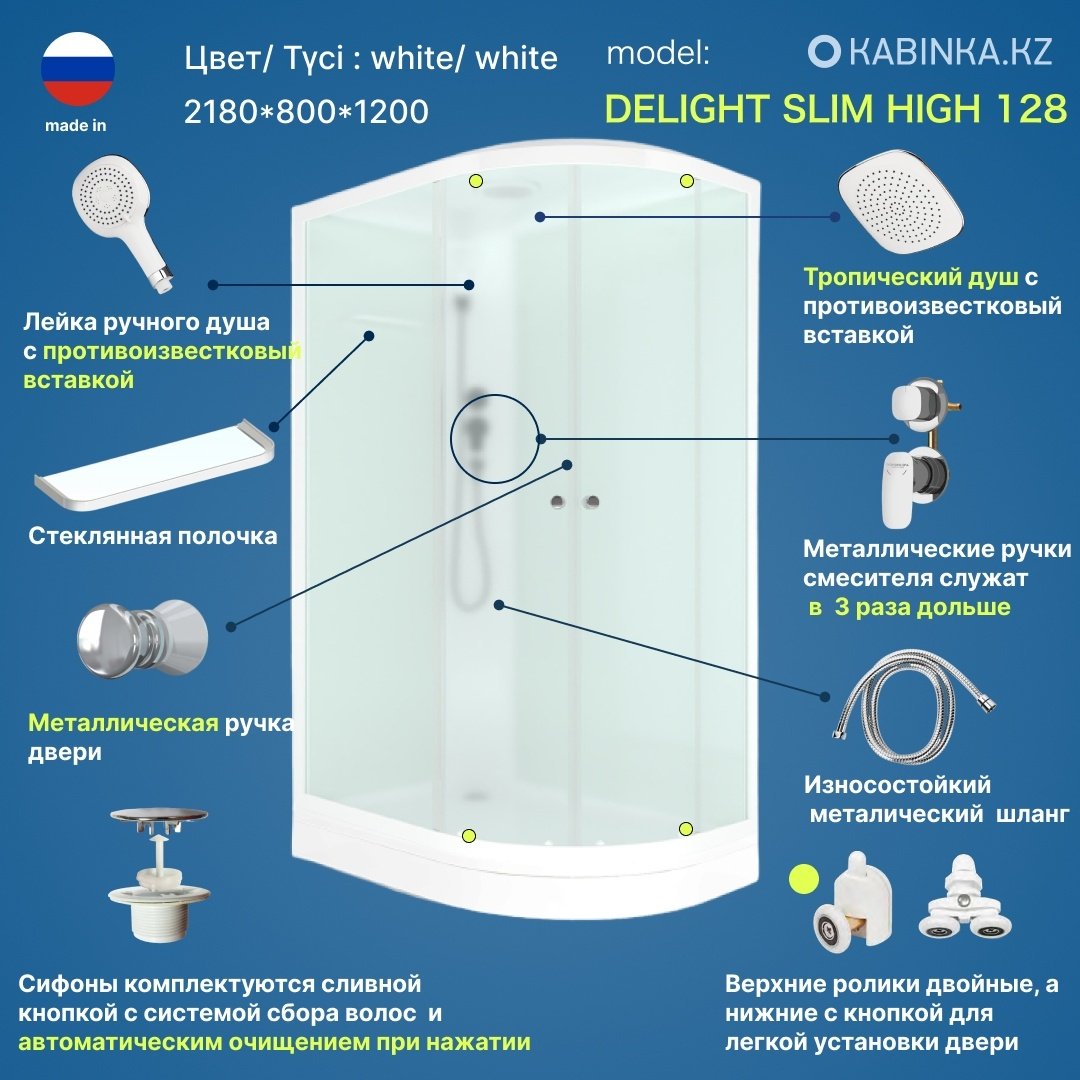 Душевая кабина KABINKA.KZ Delight Slim (128 L) (218х120 см), низкий поддон