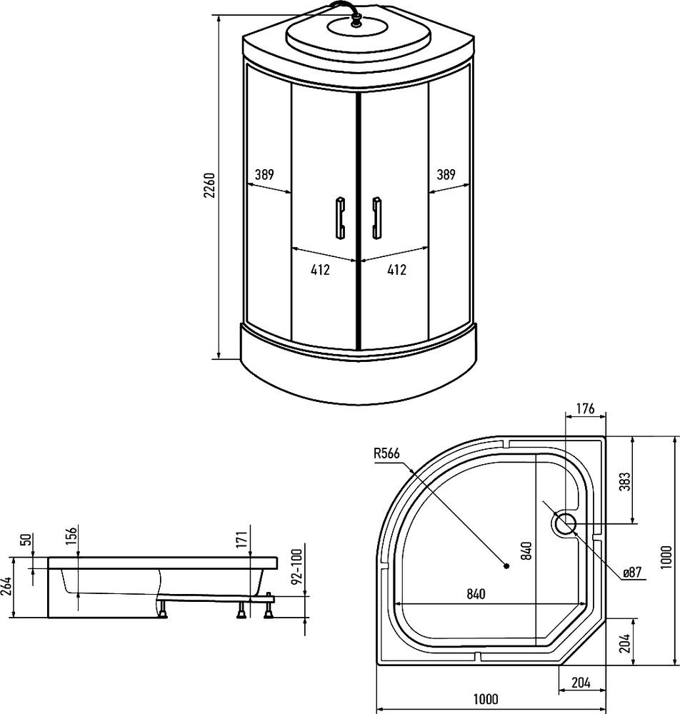 Душевая кабина KABINKA.KZ ER351026-C4-RUS_GRAY (226х100 см), средний поддон купить,NaN