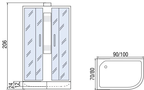 Душевая кабина KABINKA.KZ МОНОМАХ Б/К 100/24 С МЗ (206 см х 100 см), низкий поддон