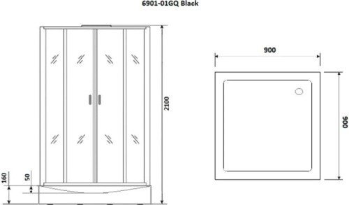 Душевая кабина Niagara NG-6901-01GQ BLACK (210 х 90 см), низкий поддон