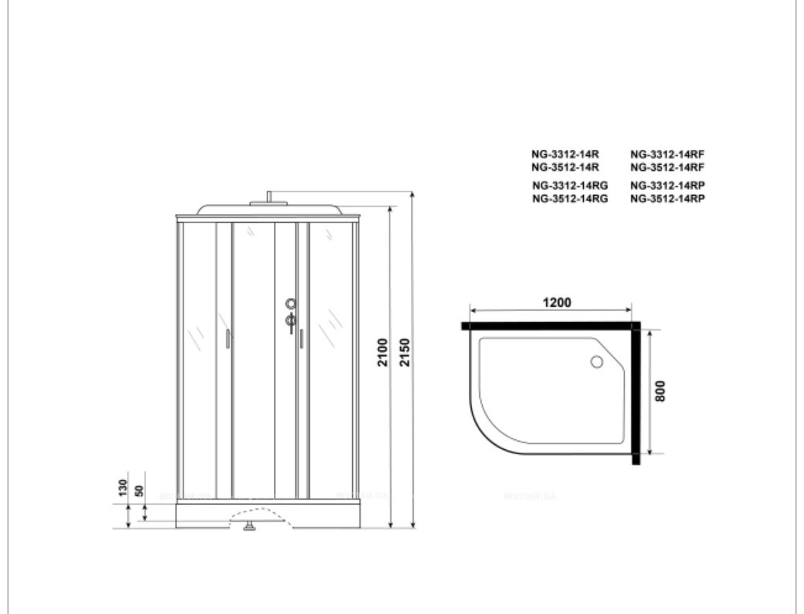 Душевая кабина KABINKA.KZ NG-3512-14RF (215 см х 120 см), средний поддон купить,NaN