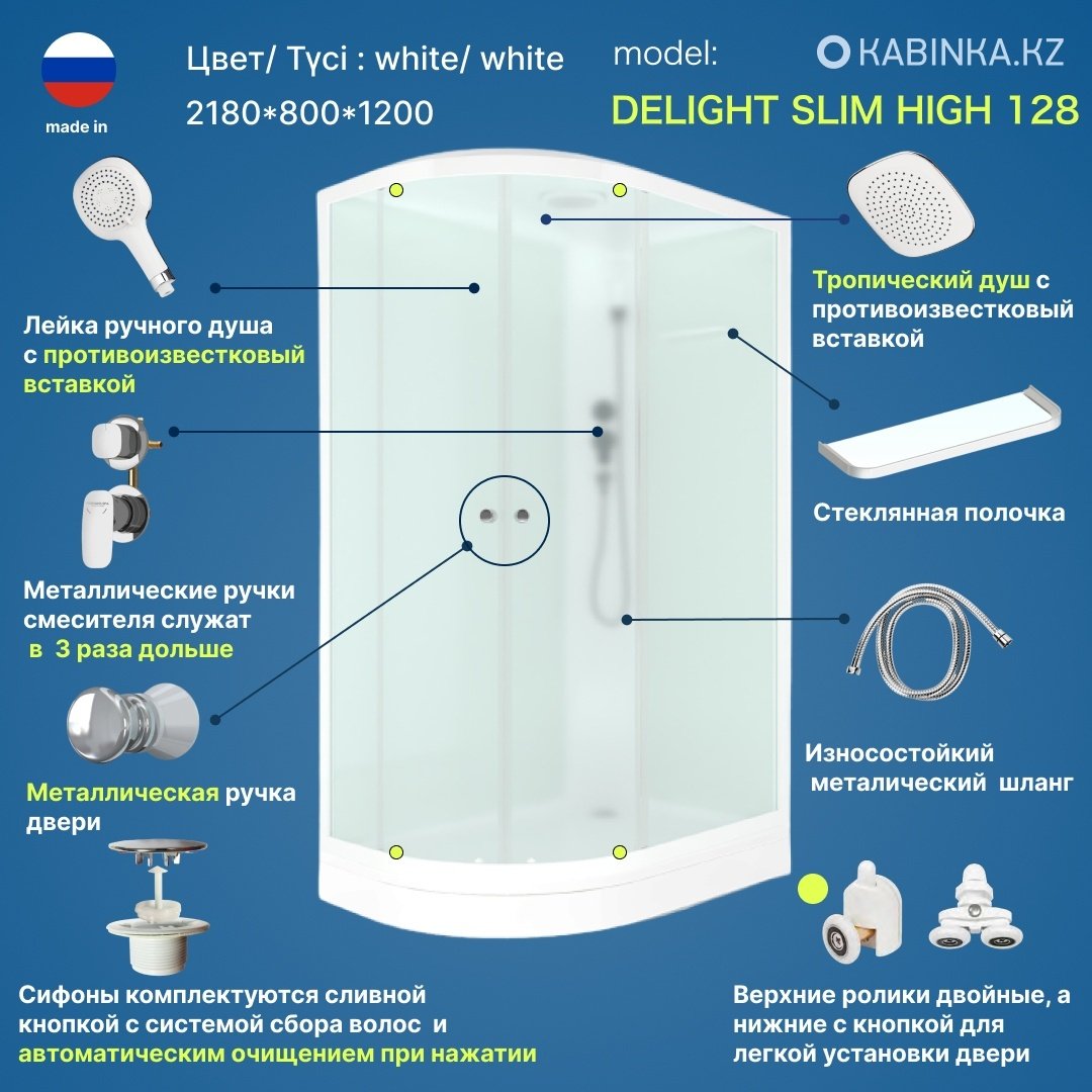 Душевая кабина KABINKA.KZ Delight Slim (128 R) (218х120 см), низкий поддон