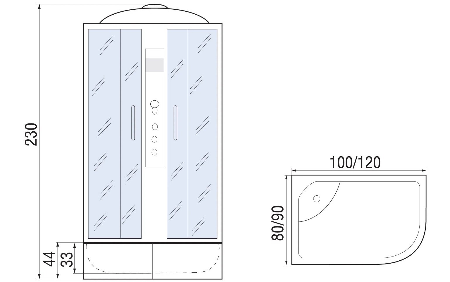 Душевая кабина KABINKA.KZ DUNAY XL 120/80/44 MT L (230 см х 120 см), высокий поддон купить,NaN