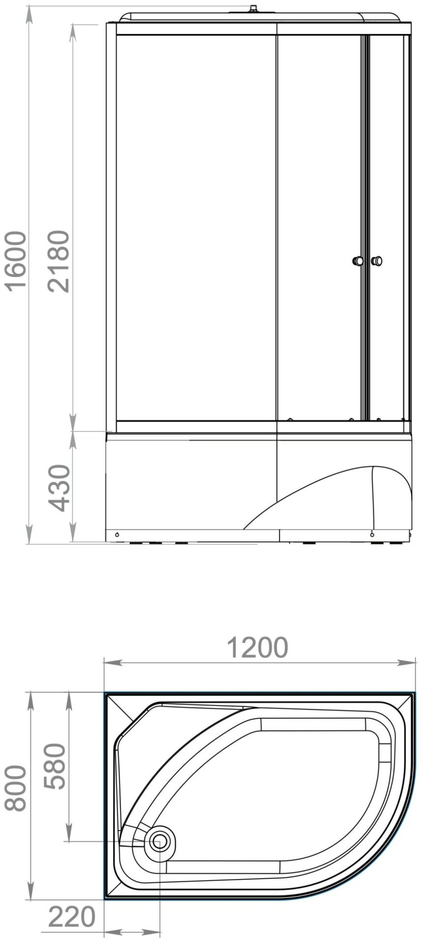 Душевая кабина KABINKA.KZ Delight Slim High (128 R) (218 см х 120 см), высокий поддон