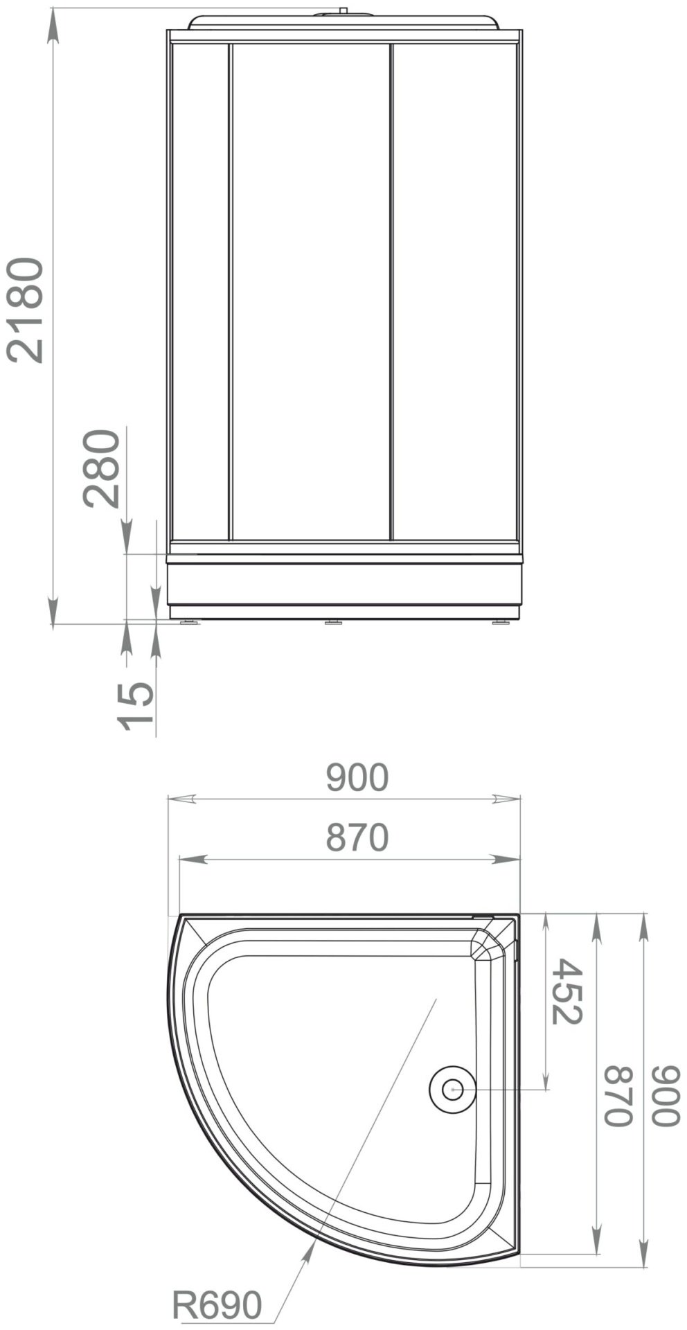 Душевая кабина KABINKA.KZ LUX Simple (2180х90 см), средний поддон