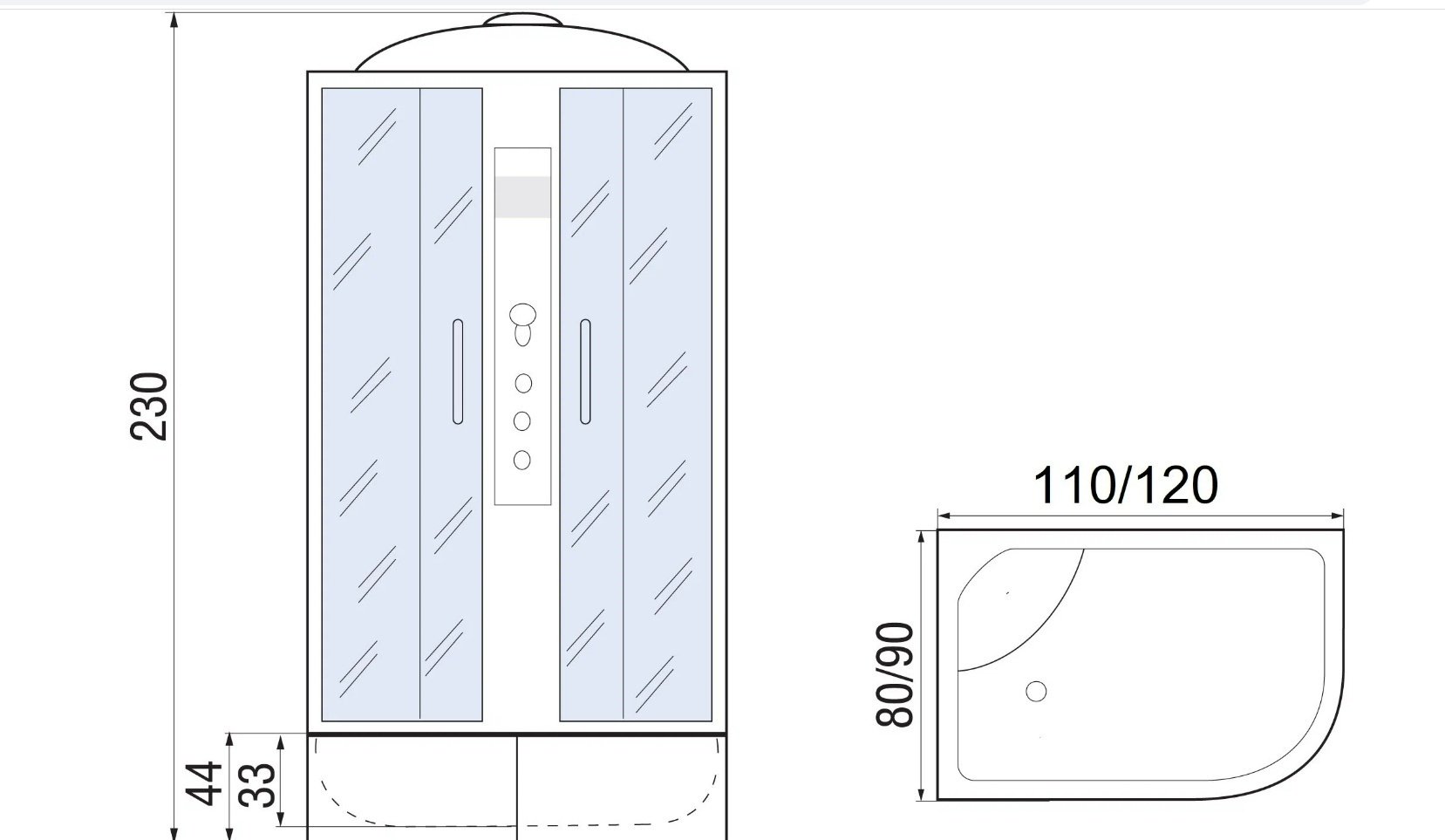 Душевая кабина KABINKA.KZ DUNAY XL 110/80/44 MT R (230 см х 110 см), высокий поддон