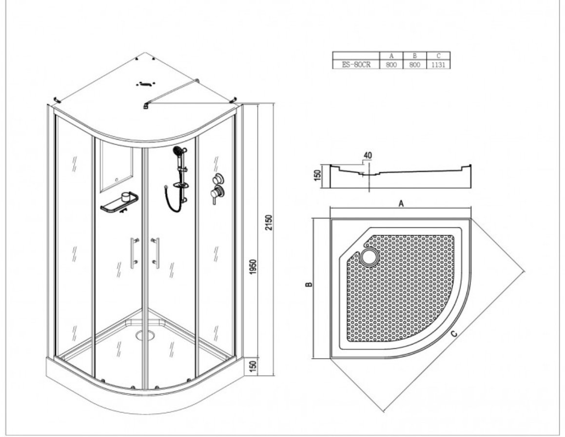 Душевая кабина KABINKA.KZ EST-80 CR (210х80 см), низкий поддон