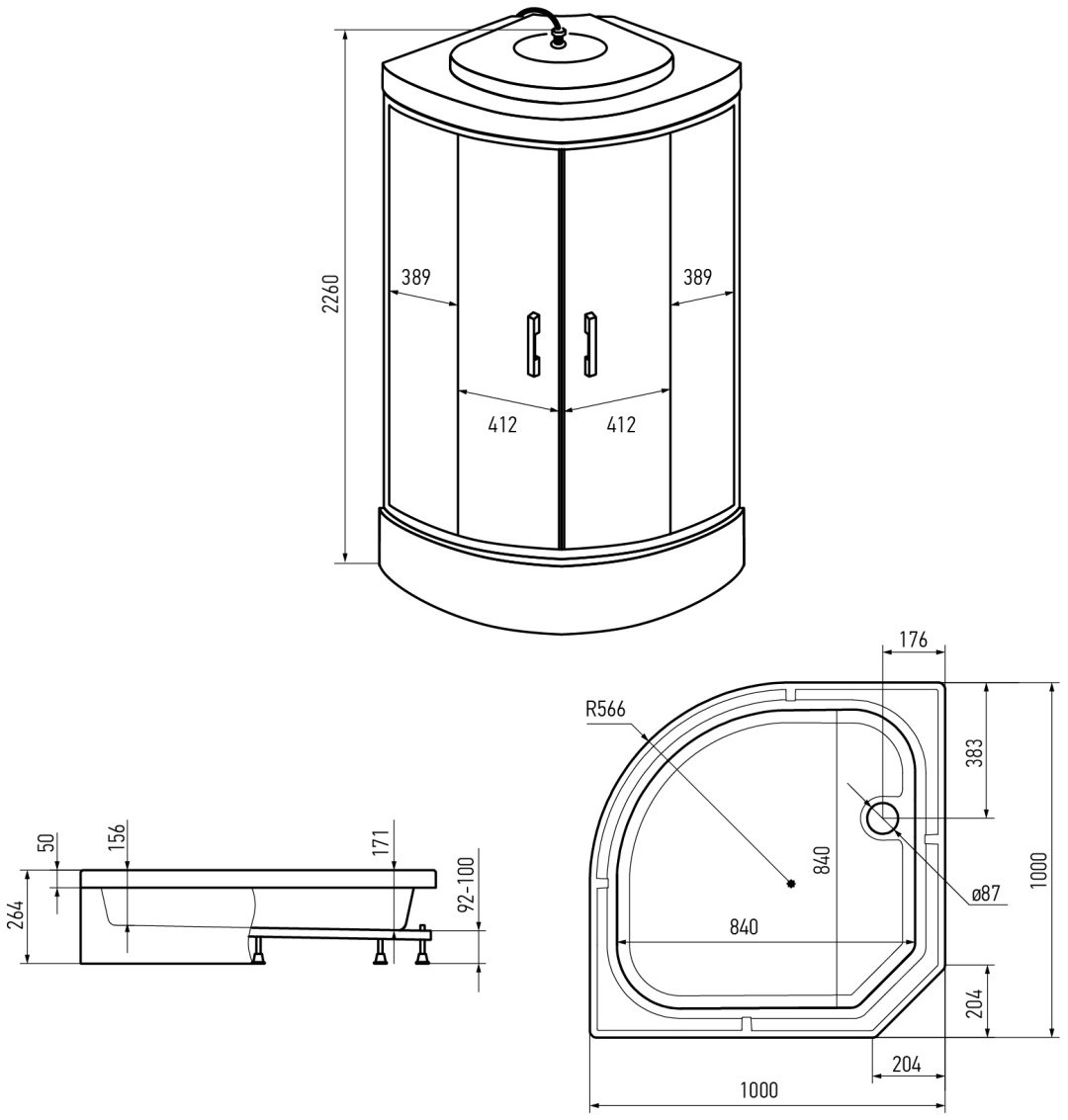 Душевая кабина ERLIT ER351026-C4-RUS (2150 смх1000 см), средний поддон купить,NaN