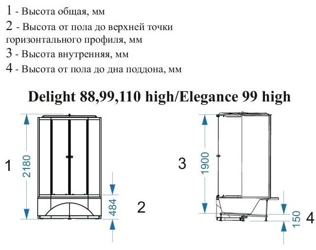 Душевая кабина KABINKA.KZ Delight Slim High (88) (218х80 см), высокий поддон
