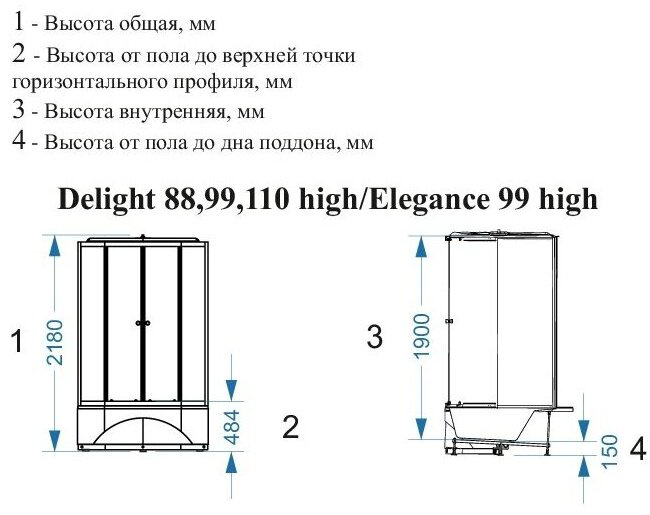 Душевая кабина KABINKA.KZ Delight Slim High (88) (218х80 см), высокий поддон купить,NaN