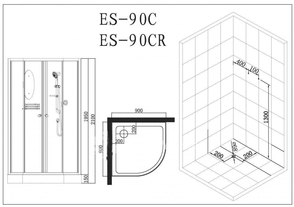 Душевая кабина ESBANO ES-L 90 PR (210 см х 90 см), низкий поддон