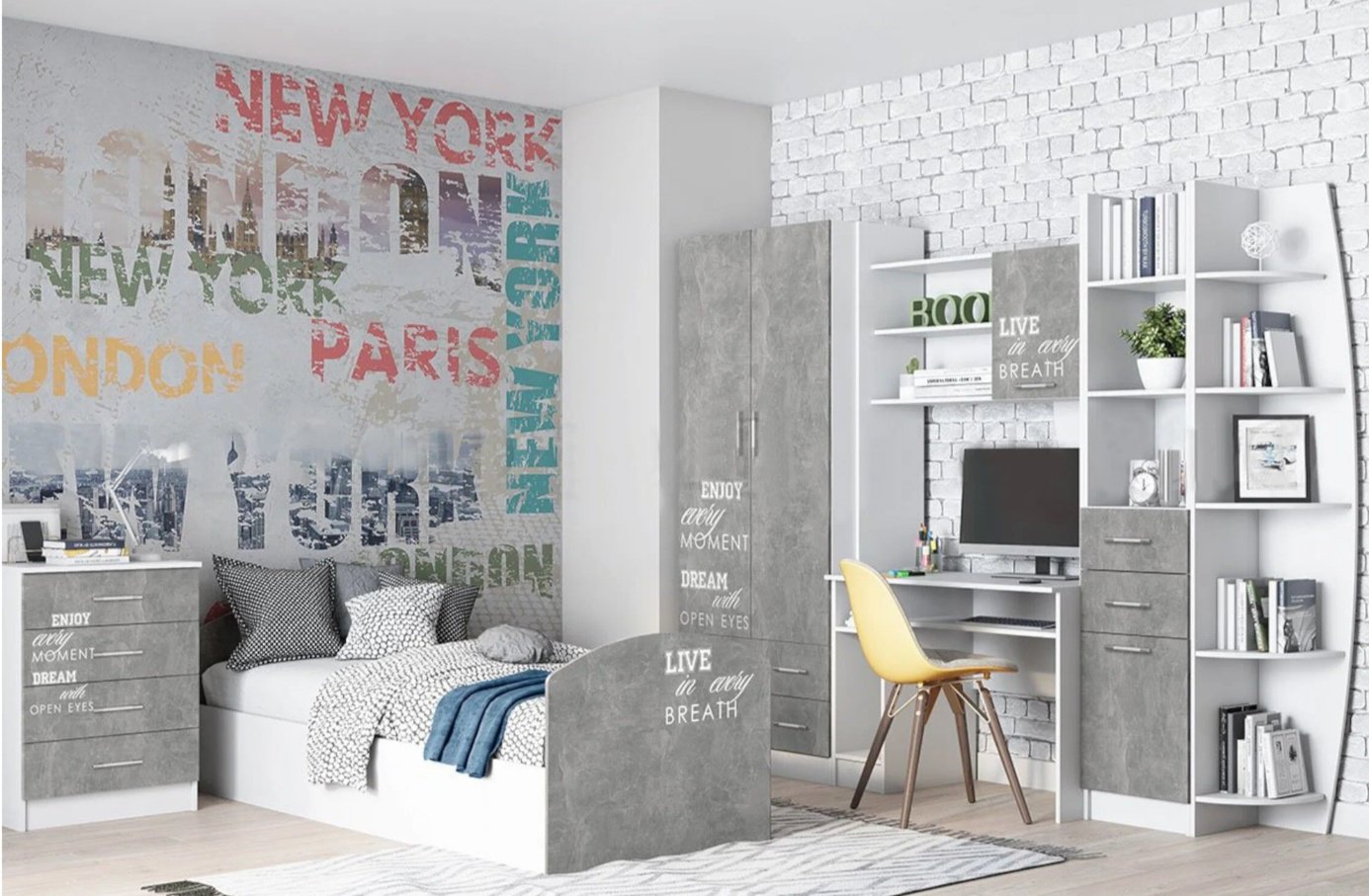 Стенка DOMA Стенка для детской UN-loft-255 белый, серый купить,NaN