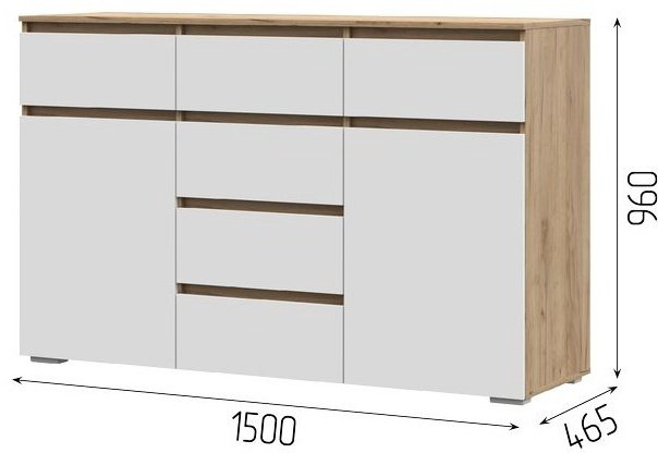 Комод DOMA HEL-150, 150x46x95 см, белый, светло-коричневый купить,NaN