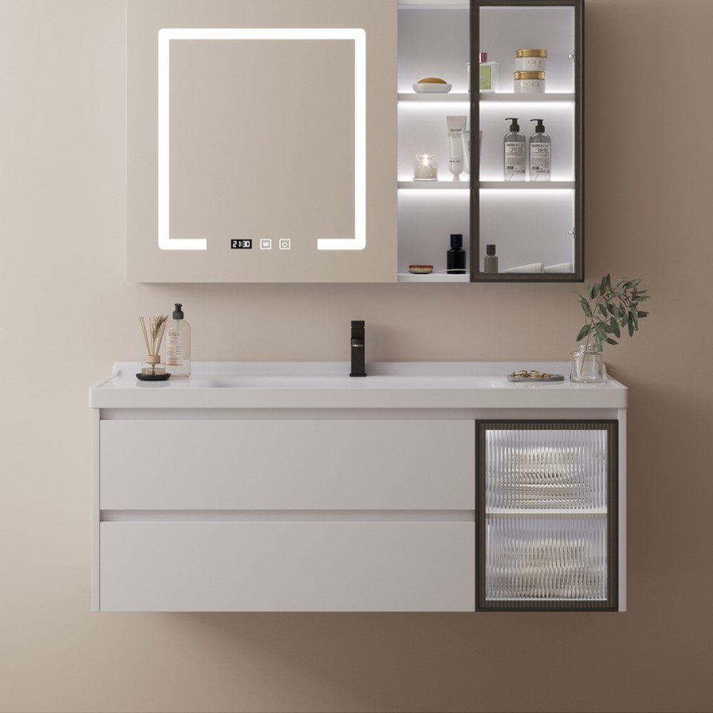 Комплект для ванной Home Collection Cloud 1515 (шкаф-навесной, тумба под раковину, зеркало, раковина) черный, белый