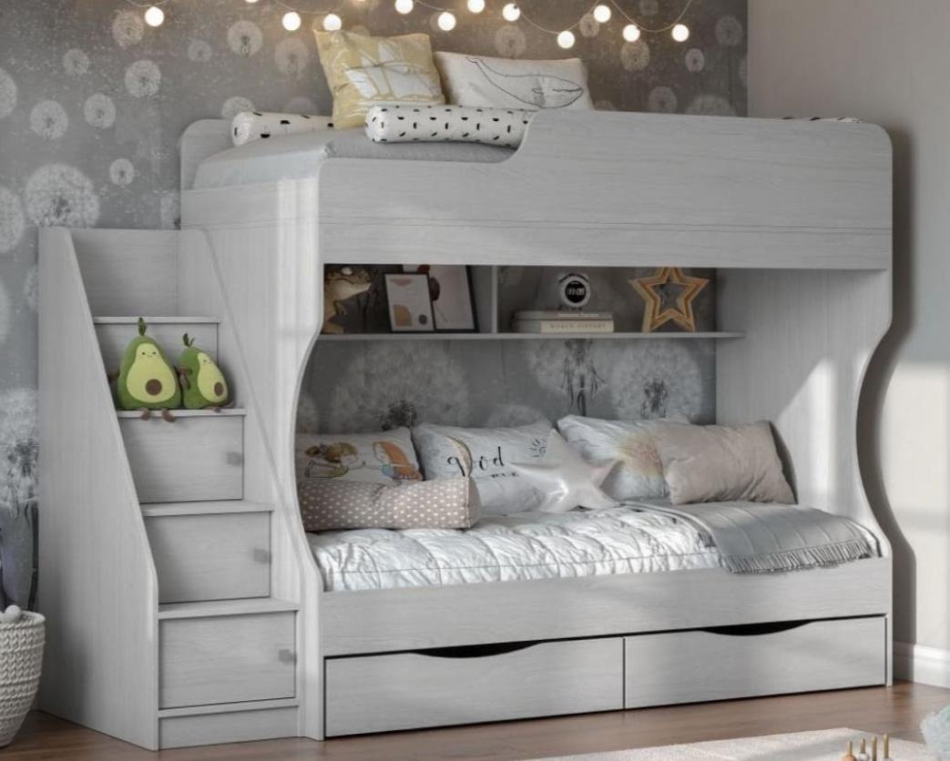 Двухъярусная кровать DOMA Kapri-222+6512, 80x180 см, светло серый купить,NaN
