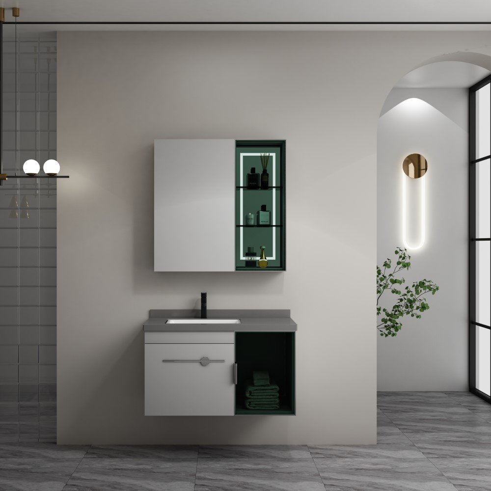 Комплект для ванной Home Collection Madagascar 100 (шкаф-навесной, тумба под раковину, зеркало, раковина) черный, серый