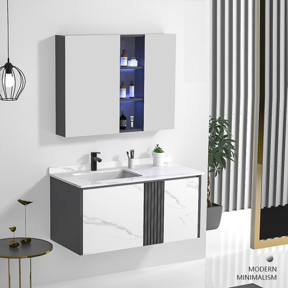 Комплект для ванной Home Collection Arctic 90 8816 (шкаф-навесной, тумба под раковину, зеркало, раковина) белый, серый купить,NaN