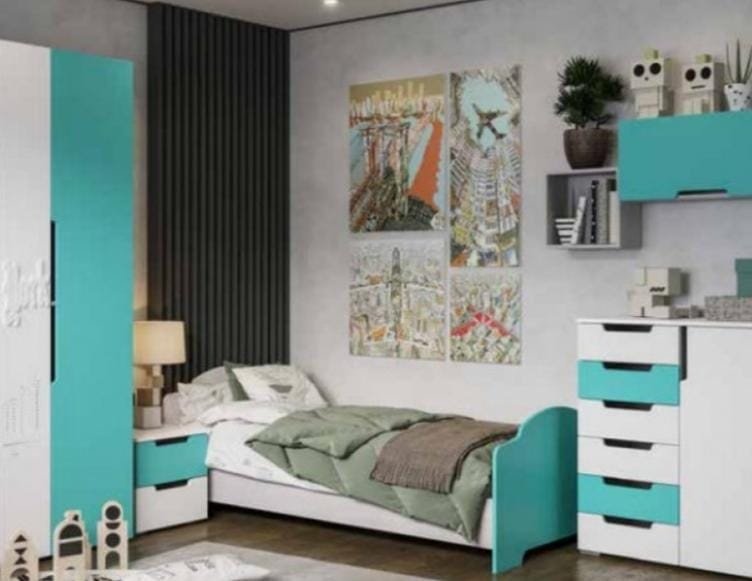 Детская кровать DOMA MIA-S КР 56165156, белый, бирюзовый