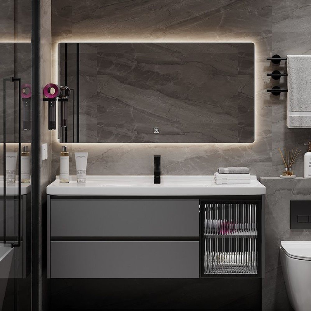 Комплект для ванной Home Collection Jamaica 6161 (шкаф-навесной, тумба под раковину, зеркало) черный, серый