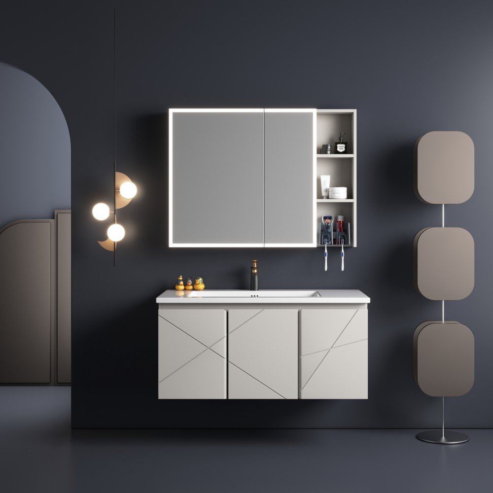 Комплект для ванной Home Collection Simu Sanitary (комод, зеркало, раковина) белый, бежевый