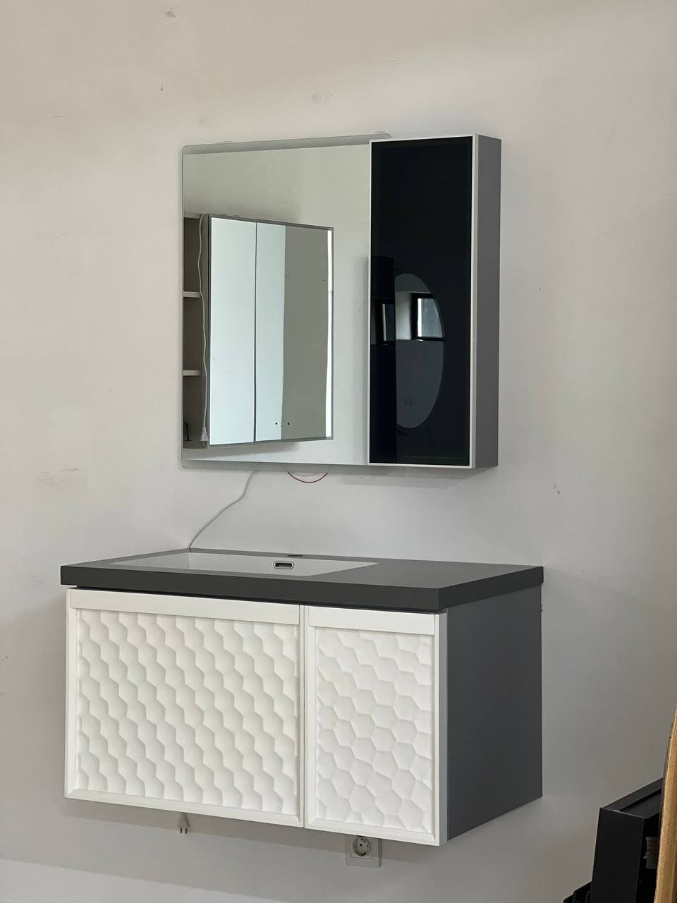 Комплект для ванной Home Collection Simu Sanitary (комод, зеркало, раковина) белый, серый