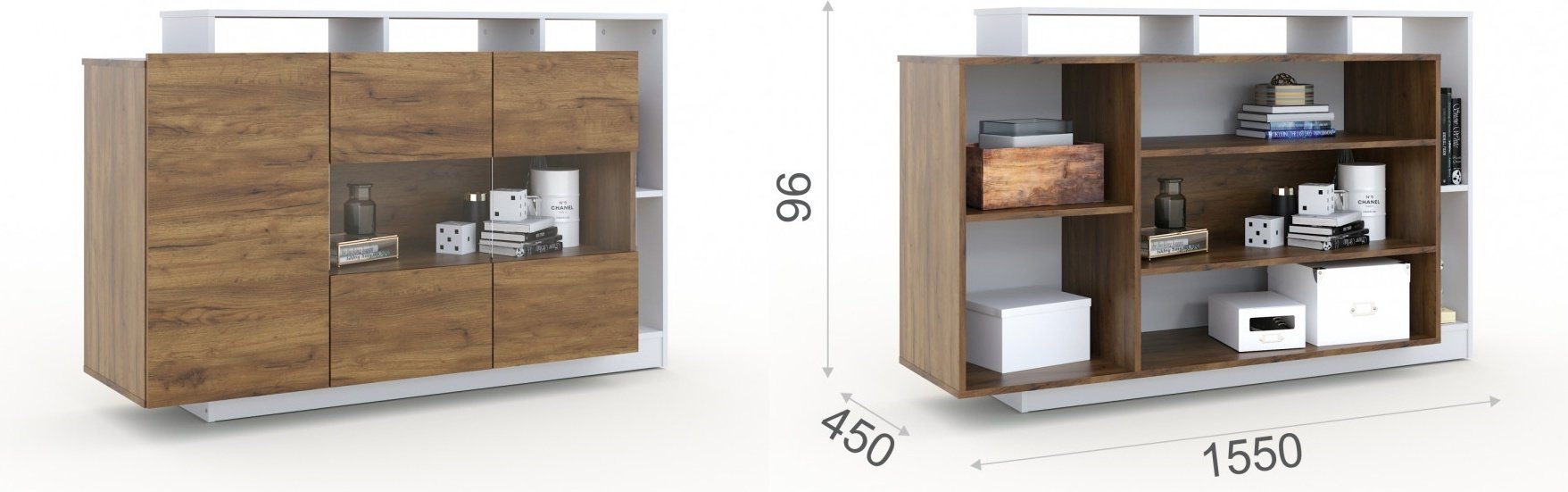 Комод DOMA NEVIO-S 515151, 155x45x96 см, белый, коричневый купить,NaN