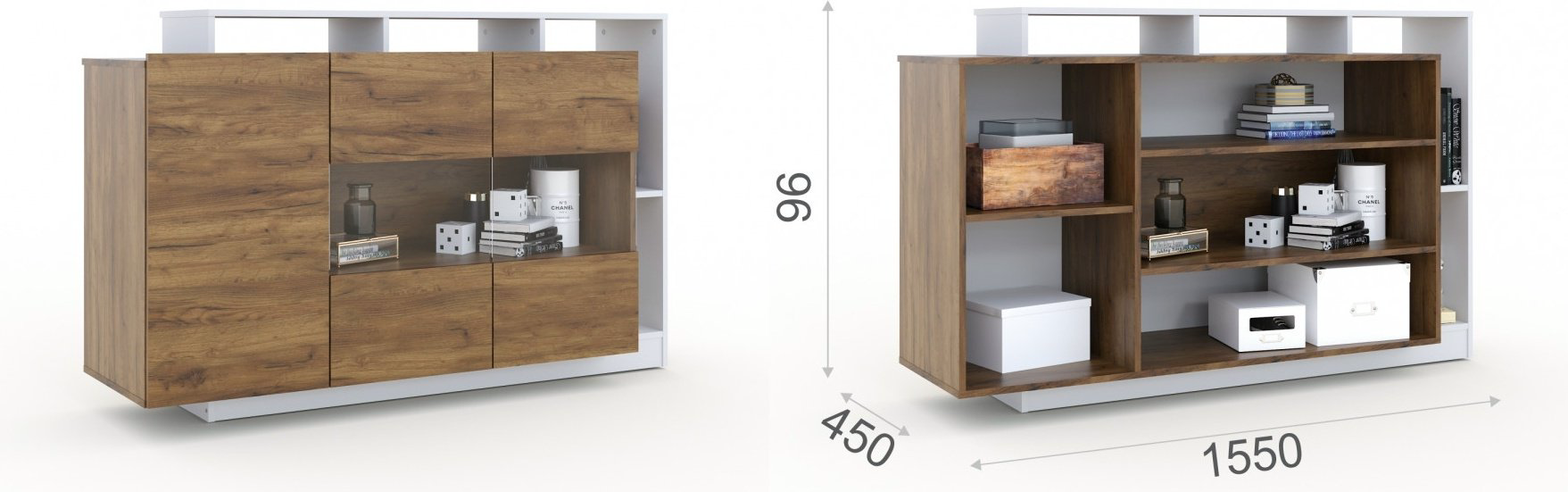 Комод DOMA NEVIO-S 515151, 155x45x96 см, белый, коричневый купить,NaN