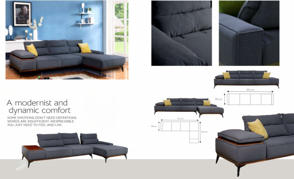 Угловой диван DOMA Диван угловой LOFT PR-345, 345х160 см, обивка велюр, серый купить,NaN