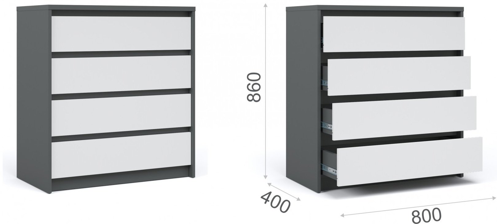 Комод DOMA DJL-4Y, 80x40x86 см, темно-серый, белый купить,NaN