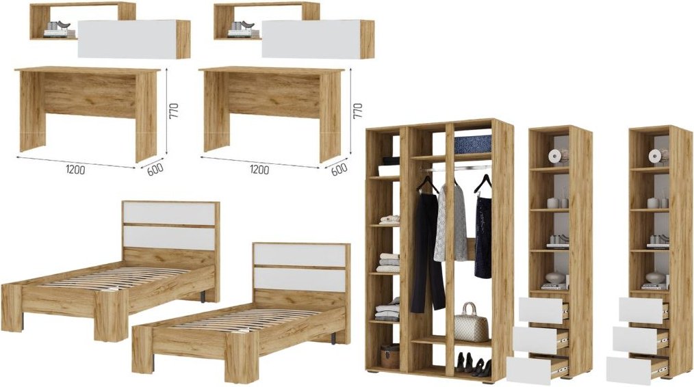 Комплект DOMA Комплект для детской/для двоих детей HEL-4&#43;МАТРАСЫ белый, светло-коричневый