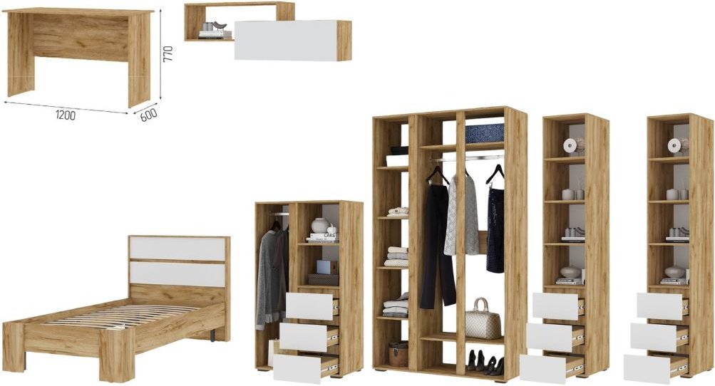 Комплект DOMA Комплект для детской HEL-2&#43;матрас белый, светло-коричневый