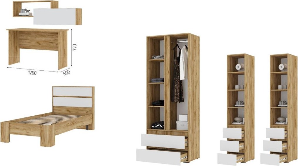 Комплект DOMA Комплект для детской HEL-5&#43;матрас белый, светло-коричневый