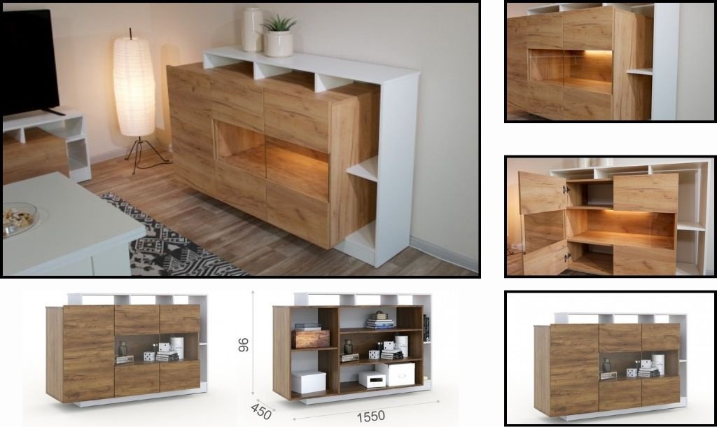 Комод DOMA NEV-1Д2В, 155x45x96 см, белый, светло-коричневый купить,NaN