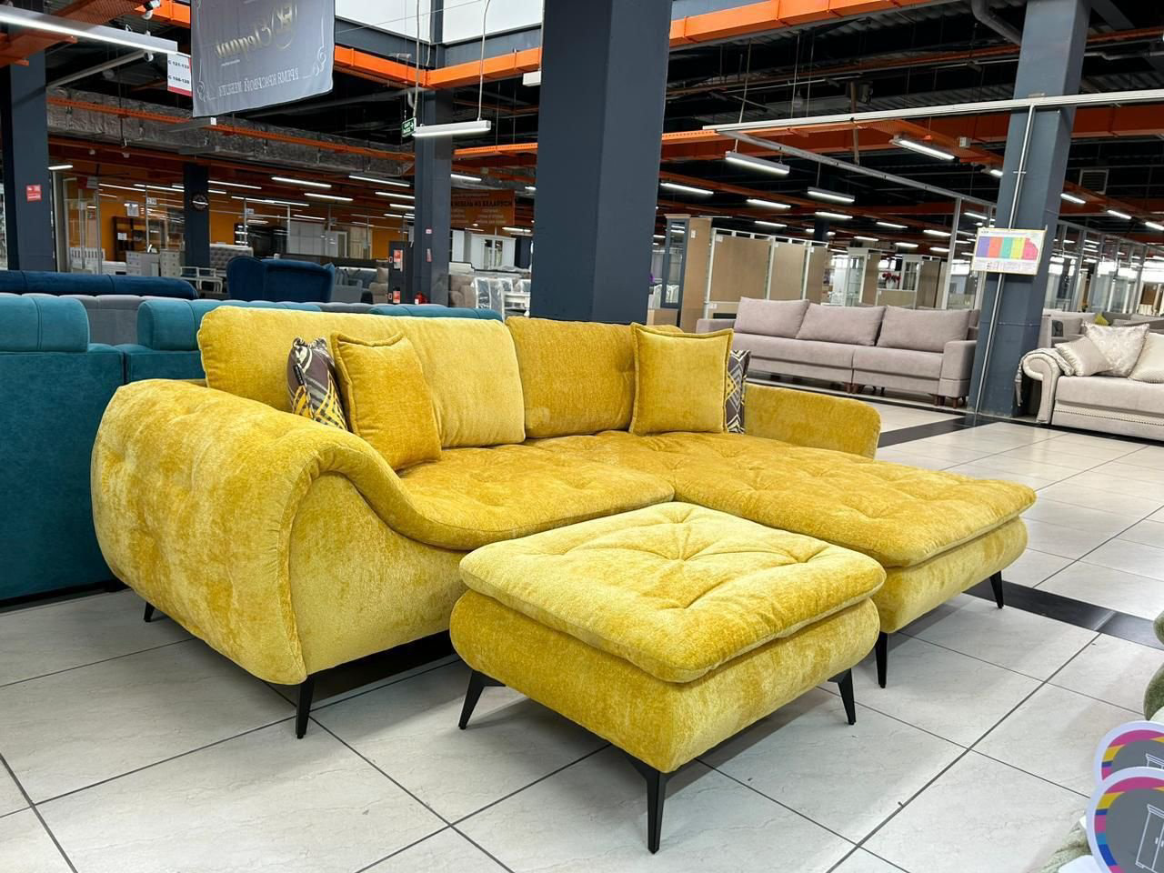 Угловой диван DOMA Диван Угловой SEL-285, 285х195 см, обивка велюр, желтый купить,NaN