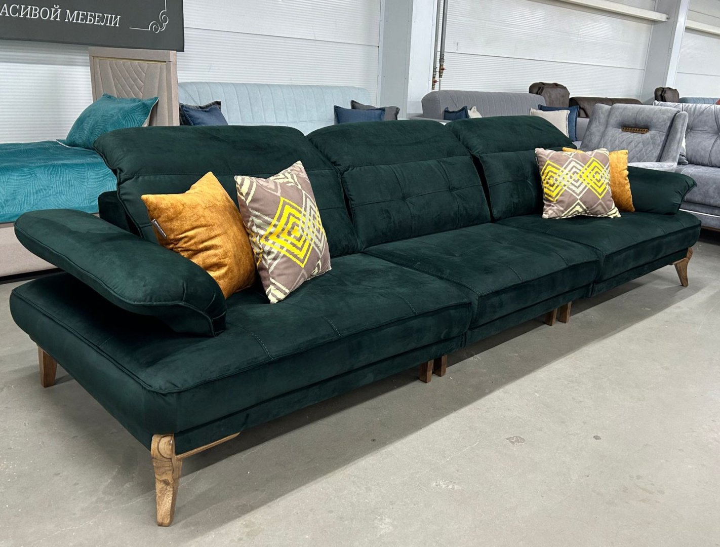 Диван DOMA Диван прямой LOFT IZ-330, 330х90 см, обивка велюр, зеленый купить,NaN
