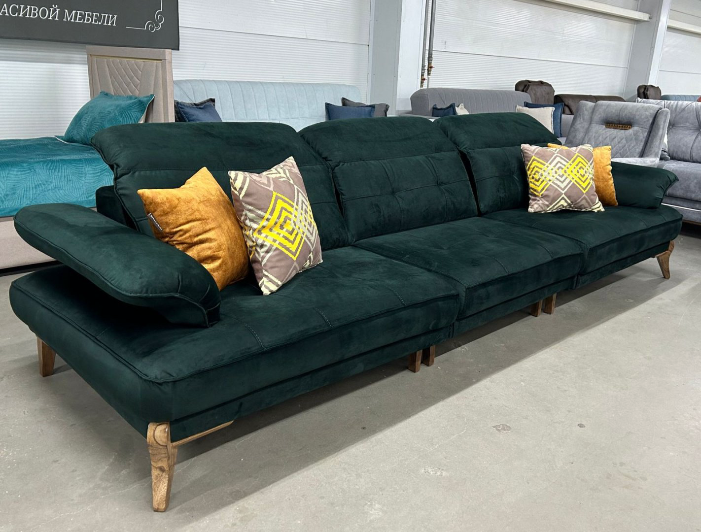 Диван DOMA Диван прямой LOFT IZ-330, 330х90 см, обивка велюр, зеленый купить,NaN