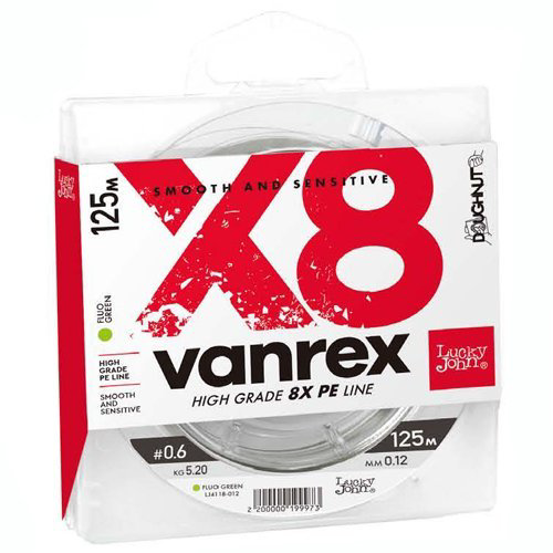 Рыболовная леска Lucky John Vanrex х8 Braid 0,120 мм 125 м зеленая купить,NaN